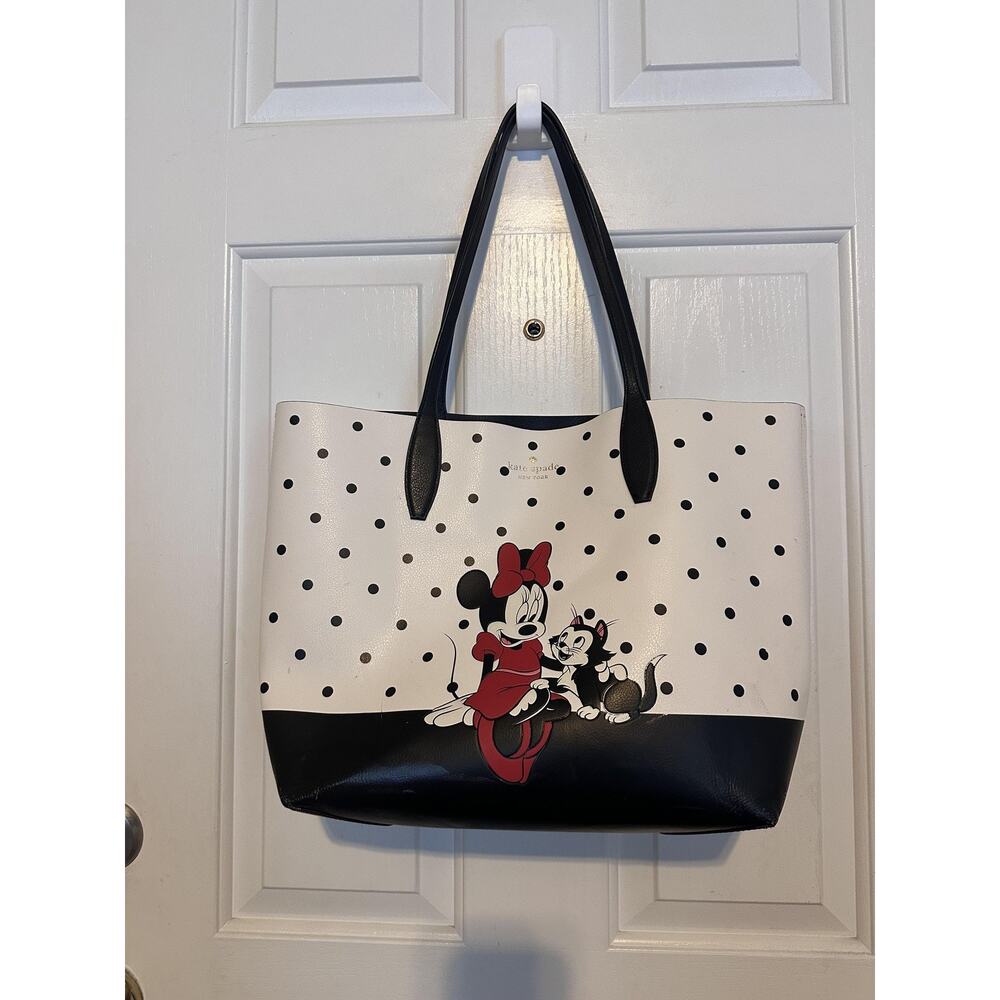 Kate Spade Tote Bag Womens Large White Leather Minnie Mouse Disney Polka Dot - Picture 2 of 13